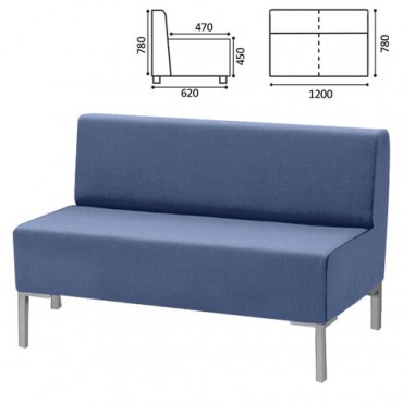 Диван мягкий двухместный "Хост" М-43, 1200х620х780 мм, без подлокотников, экокожа, голубой