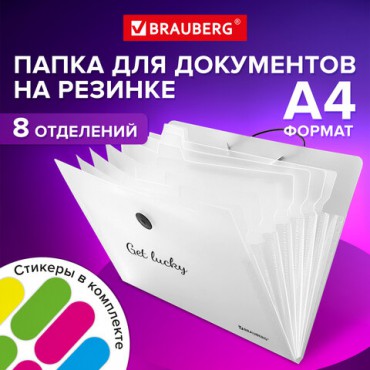 Папка-органайзер на резинке 8 отделений, BRAUBERG "Glassy", А4, прозрачная, 271928