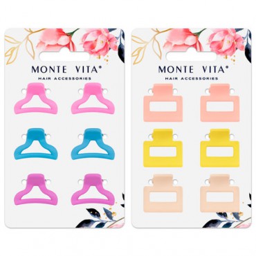Крабы для волос НАБОР 6 шт., 2,5 см, soft touch, АССОРТИ, MONTE VITA, 457029